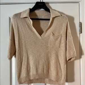 LOFT Women's V-Neck Sweater in Tan